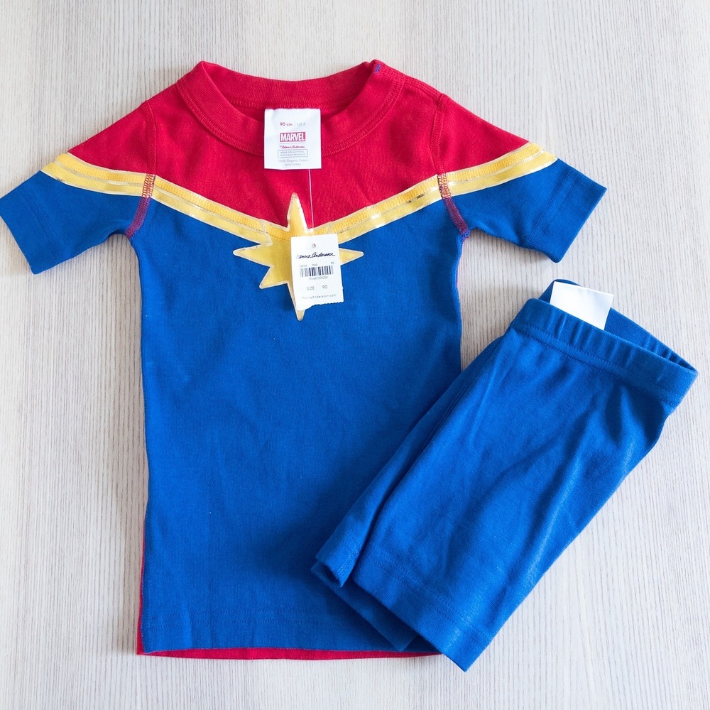 Hanna Andersson Marvel Captain Marvel Pajamas Blue Red Superhero Kids Size 3 NWT